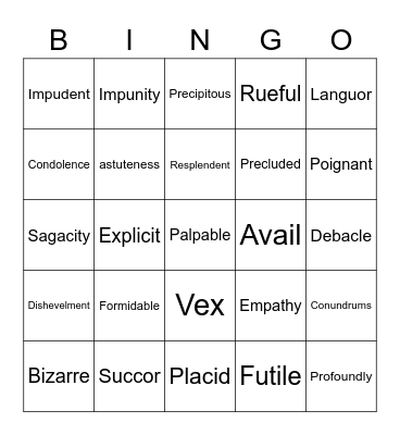 Vocabulary Bingo Card