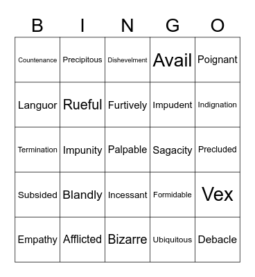 Vocabulary Bingo Card