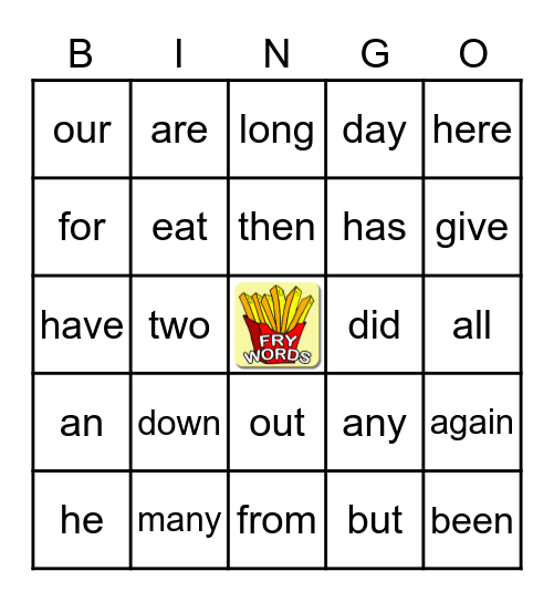 Quad K Sight Word Bingo Card