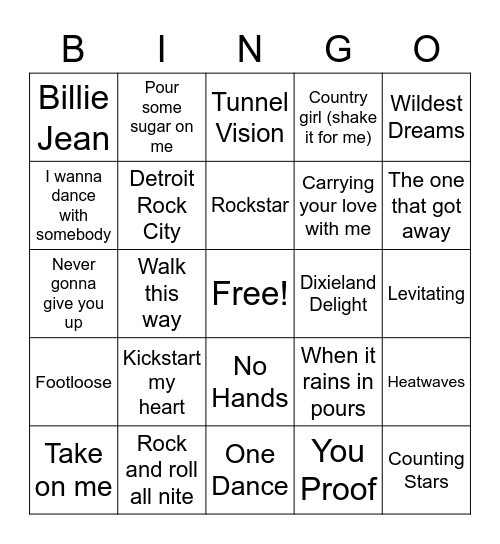 Music Bingo Card