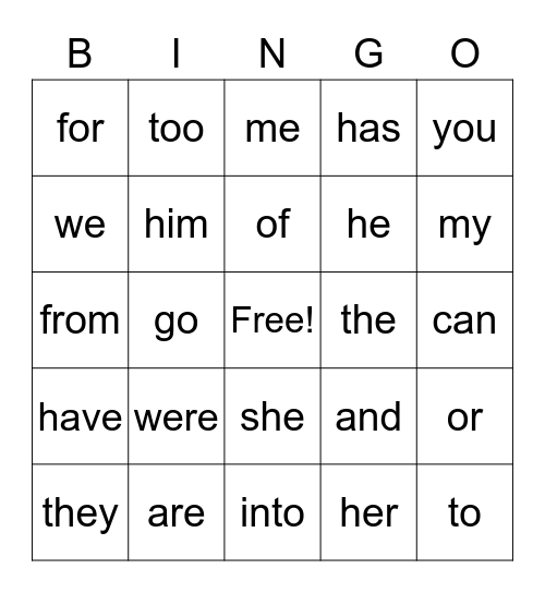 Sight Word Bingo 1 - Camille Bingo Card