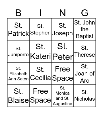 Saint Bingo Card