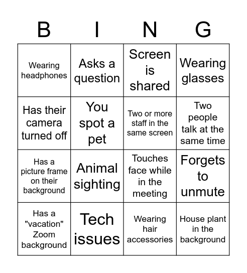 Social Committee - Zoom Bingo Card