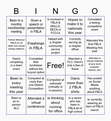 Kennett FBLA BINGO Card
