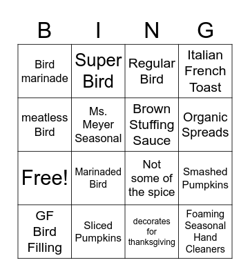 Thanksgiving Bingo Card