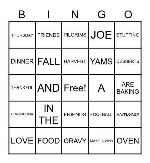 THANKFUL FOR THANKSGIVING Bingo Card