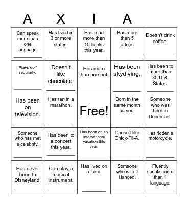 Conversation Bingo Card