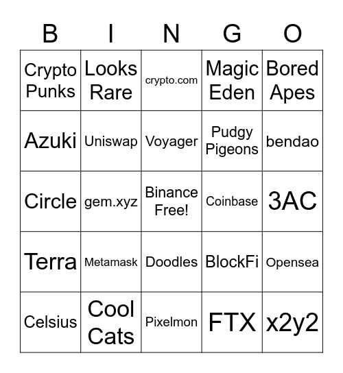 Crypto / NFT Buyout Bingo Card