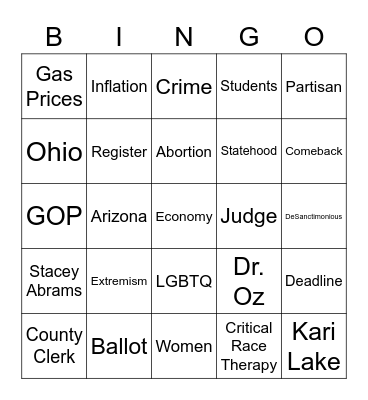 Mid-term Election Bingo Card