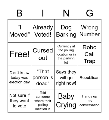 Phone Banking Bingo Card