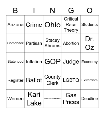 Mid-term Election Bingo Card