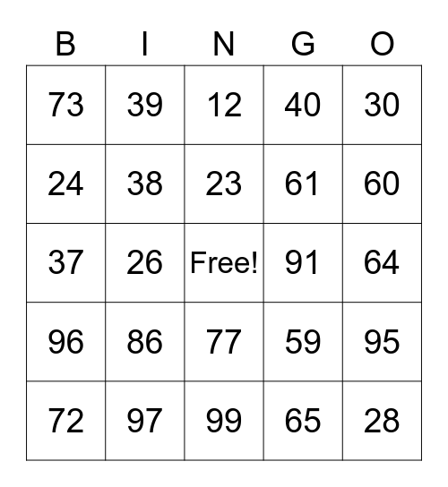 ASL Numbers BINGO! Bingo Card