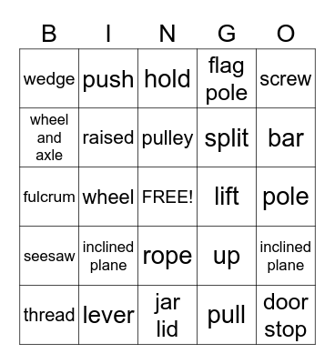 Simple Machines Bingo Card
