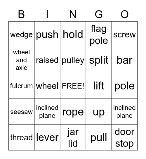 Simple Machines Bingo Card