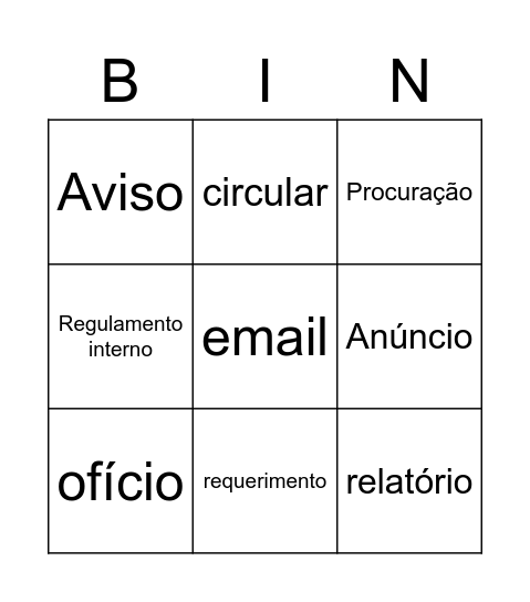 Assistente Administrativo Bingo Card