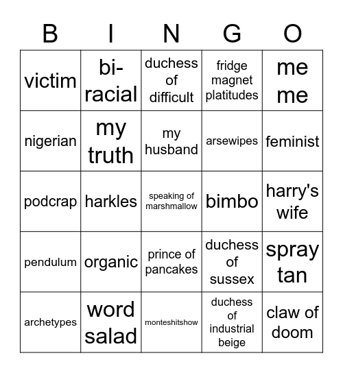 Sparkle Bingo Card