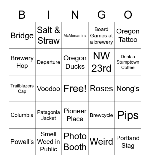 Portland 2 Bingo Card