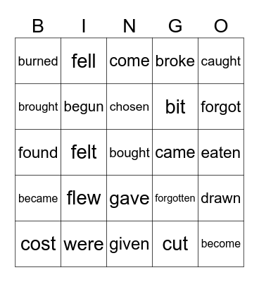 Irregular Verbs H2 Bingo Card