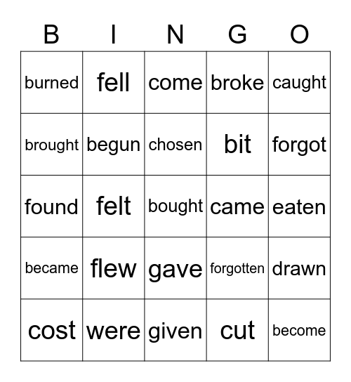 Irregular Verbs H2 Bingo Card