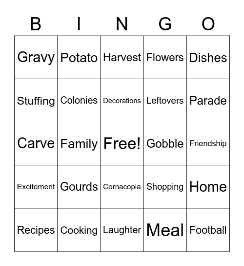 Turkey BINGO Card