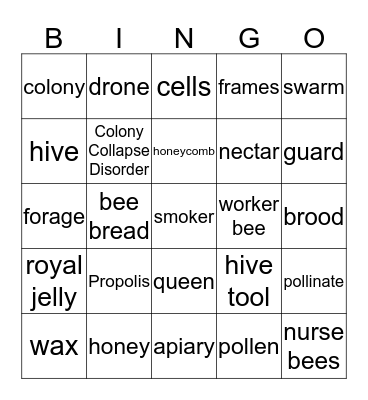 Honeybee Bingo Card