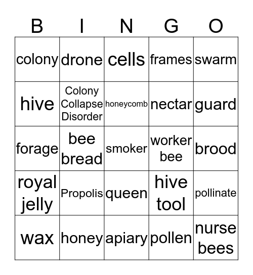 Honeybee Bingo Card