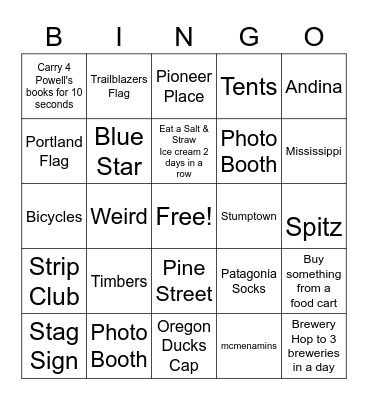 Portland 4 Bingo Card