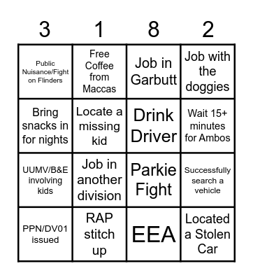 Night Shift Bingo Card