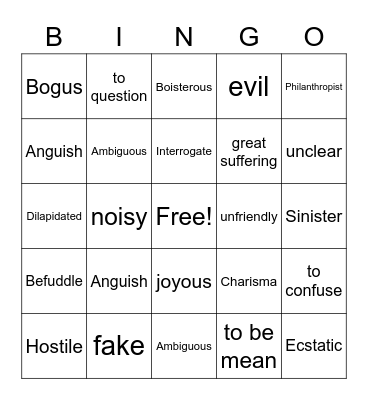 Vocabulary Bingo Card