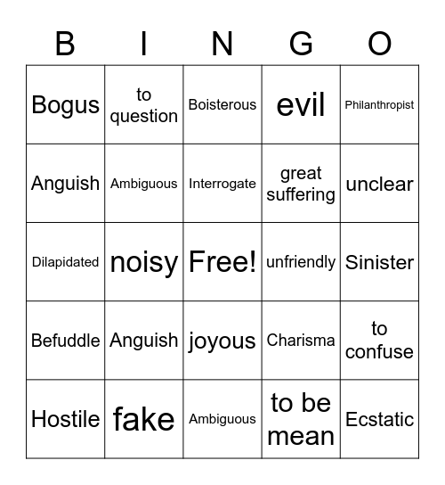 Vocabulary Bingo Card