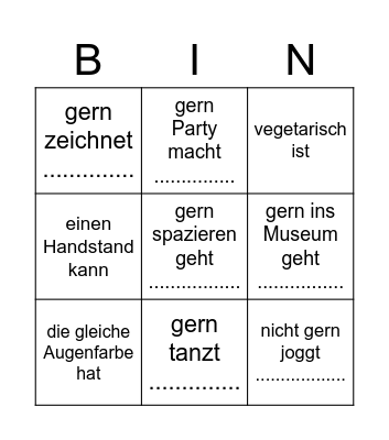 Finde jemanden der/die... Bingo Card