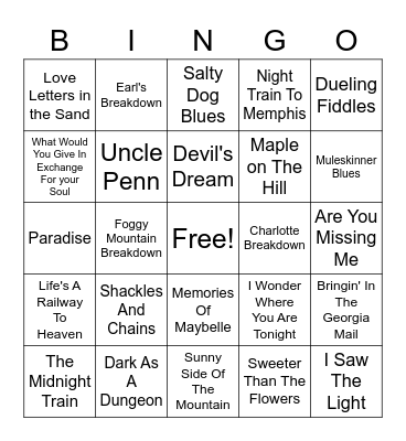 Bluegrass Bingo Card