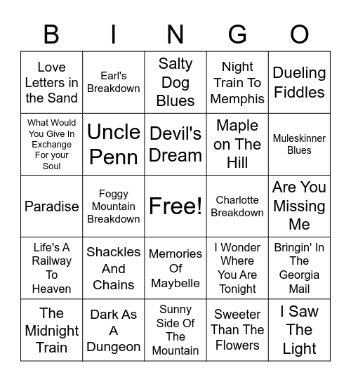 Bluegrass Bingo Card