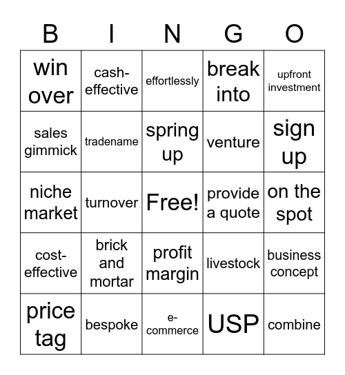 Business vocabulary Bingo Card