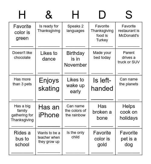 Let's Get To Know Each Other! Bingo Card