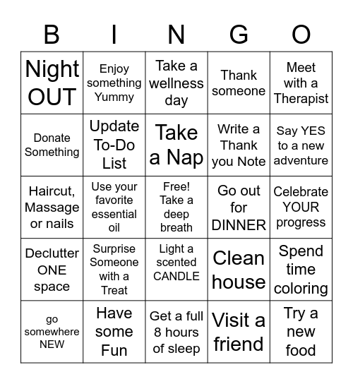 Wellness Bingo Card