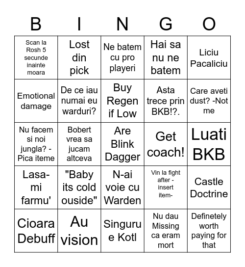 Dota Night Bingo Card