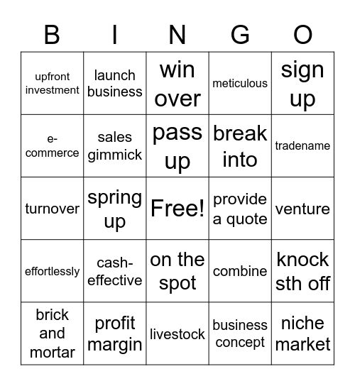 Business vocabulary Bingo Card