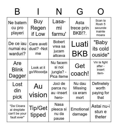 Dota Night Bingo Card