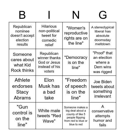 Election Day on Twitter Bingo Card