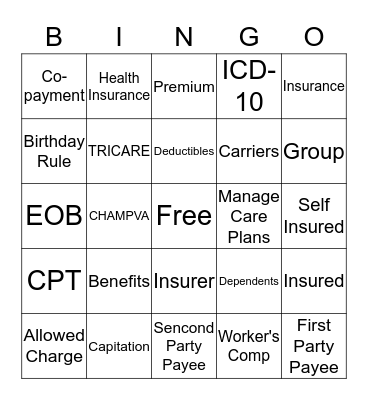 Insurance Bingo Card