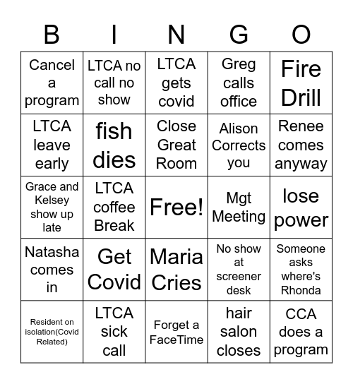 Rec Bingo Card