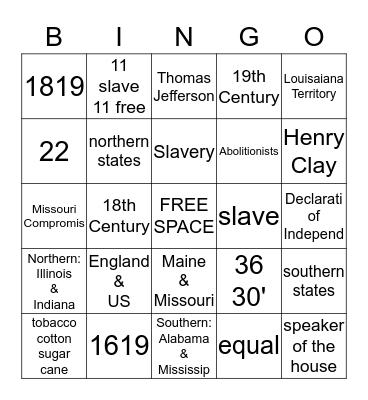 THE MISSOURI COMPROMISE Bingo Card