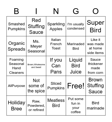 Thanksgiving Bingo Card