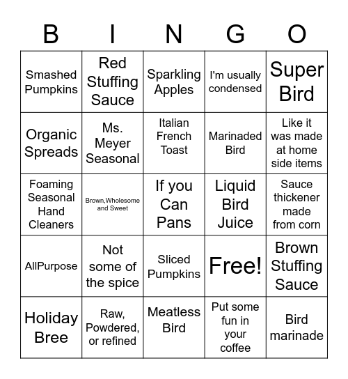 Thanksgiving Bingo Card