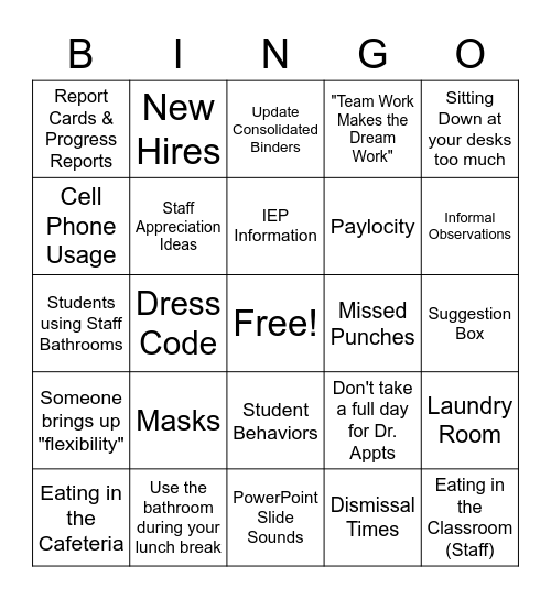 Untitled Bingo Card