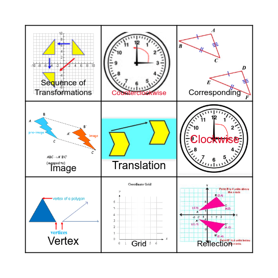 Transformations Math Vocabulary Bingo Card