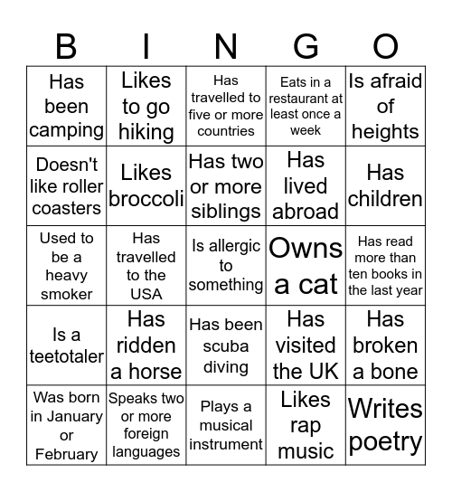 Meet someone who... Bingo Card