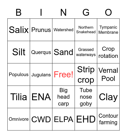 Envirothon Bingo Card