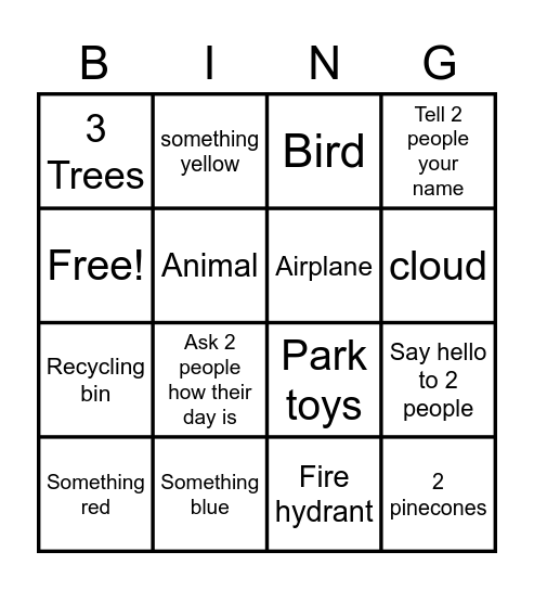 Dans Park BINGO Card